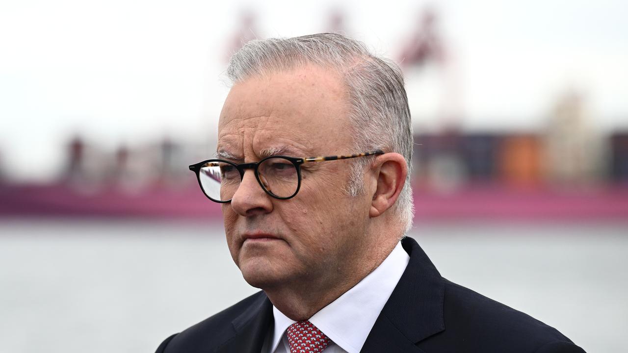 Prime Minister Anthony Albanese addresses media at Port Botany, Sydney