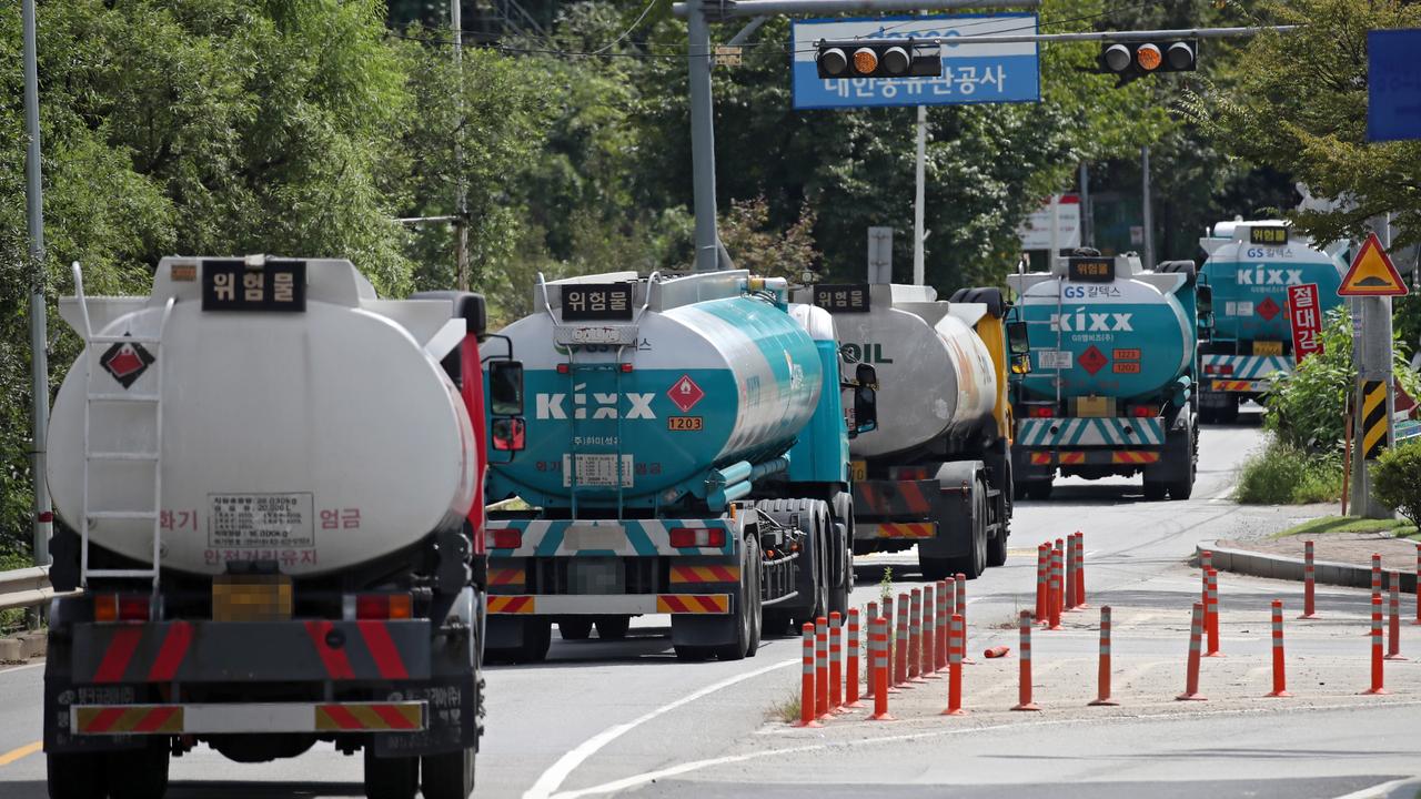 Tankers enter Daehan Oil Pipeline Corp in Seongnam, South Korea