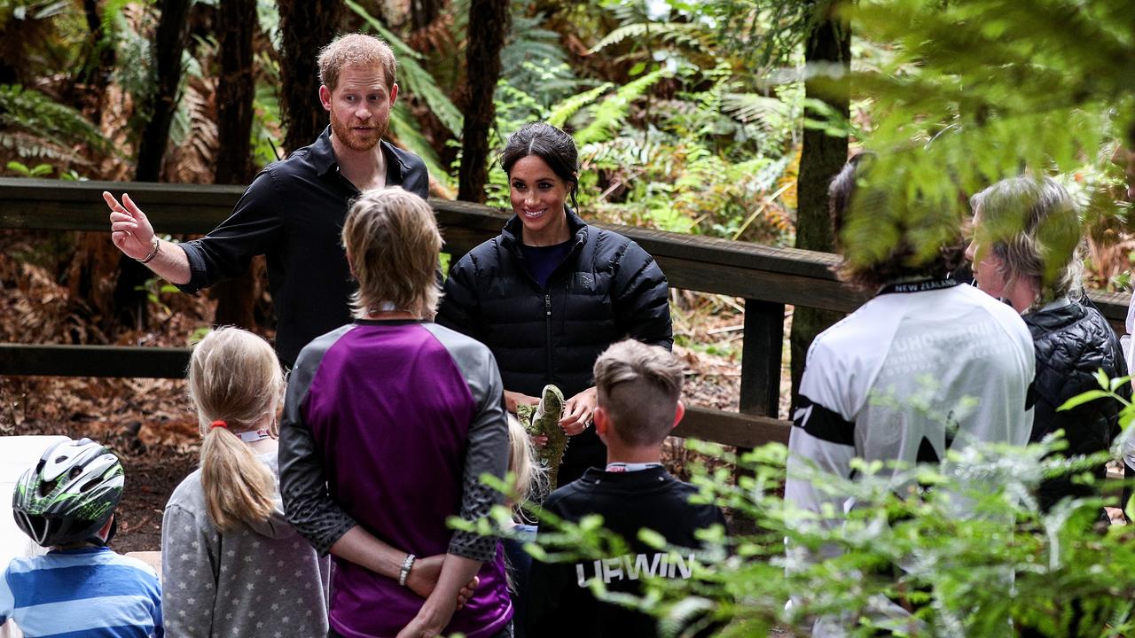 Harry and Meghan at the Redwoods Treewalk, Rotorua, NZ, in 2018