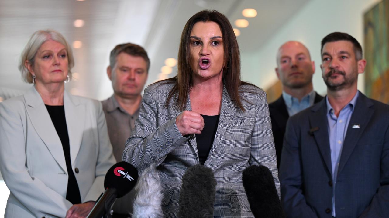Tasmanian Senator Jacqui Lambie speaks to the media