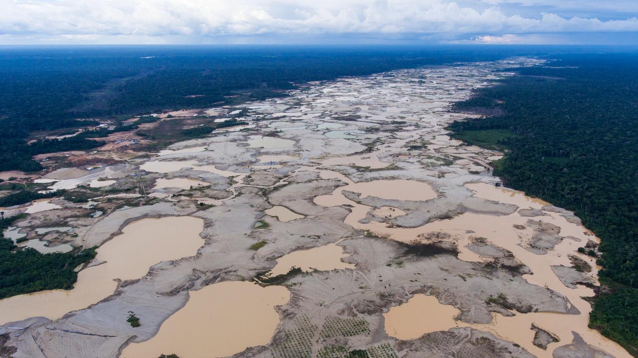 Illegal gold mine in Peru's Amazon