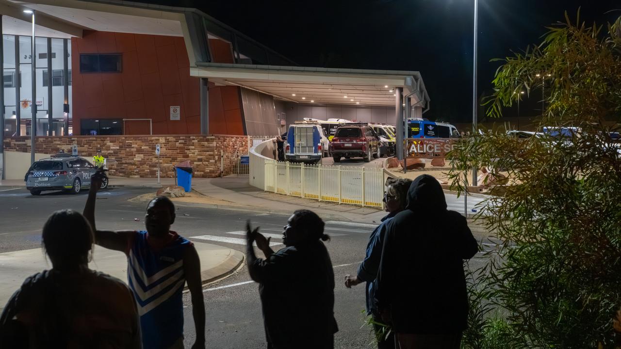 People outside Alice Springs Hospital