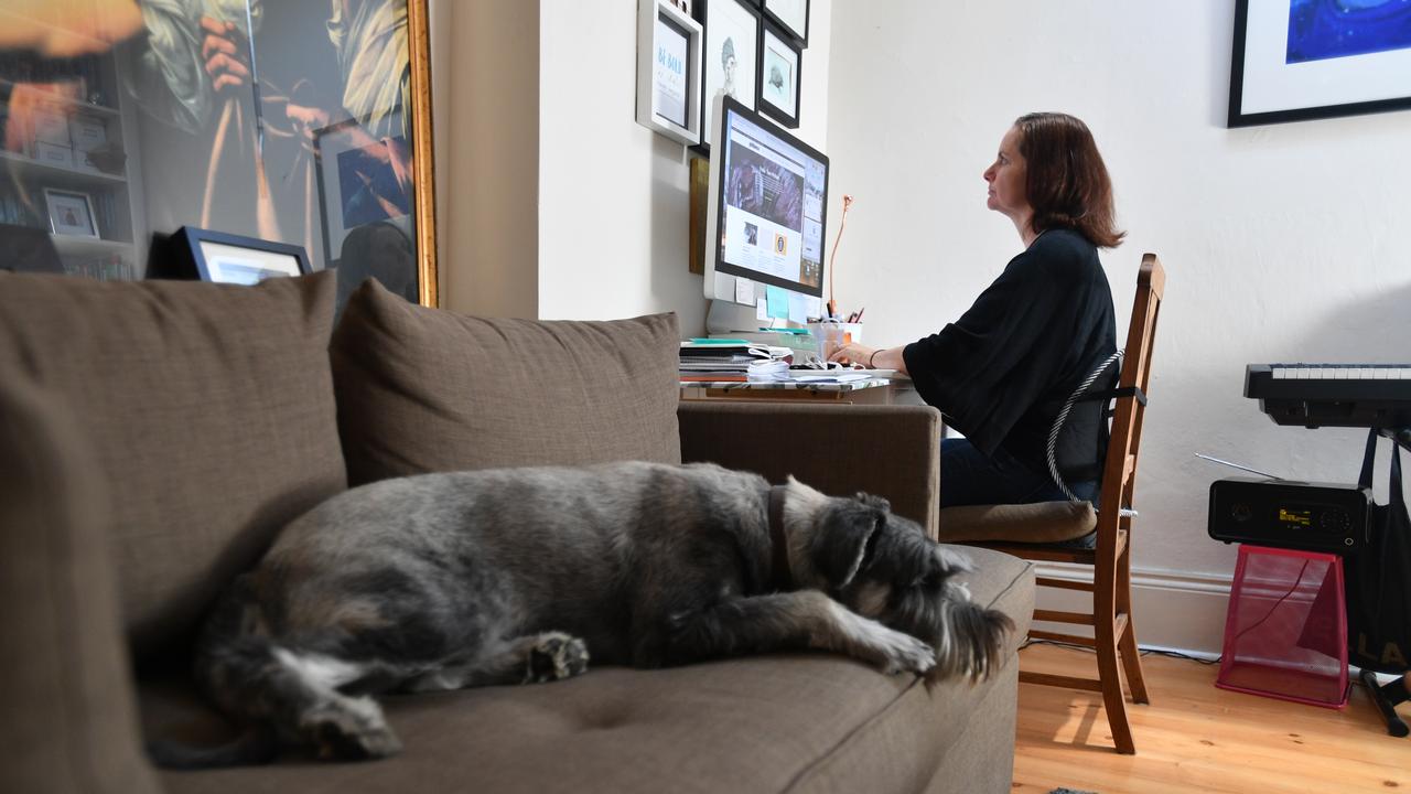 A person working from home during the COVID-19 pandemic.