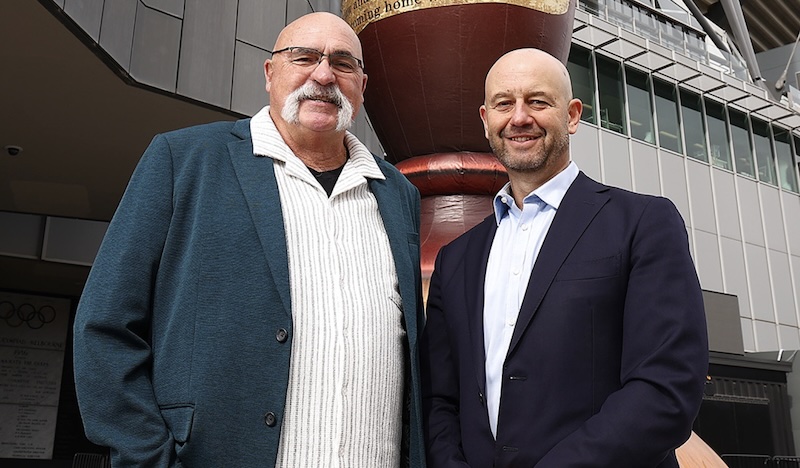 Cricket Australia CEO Todd Greenberg (right) with cricket legend Merv Hughes. Image: Facebook