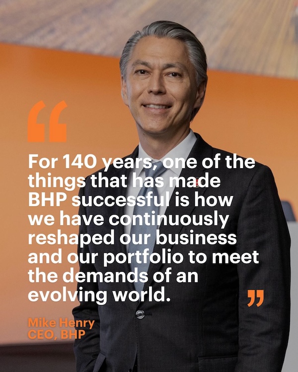 BHP chief Mike Henry. Image: Facebook 