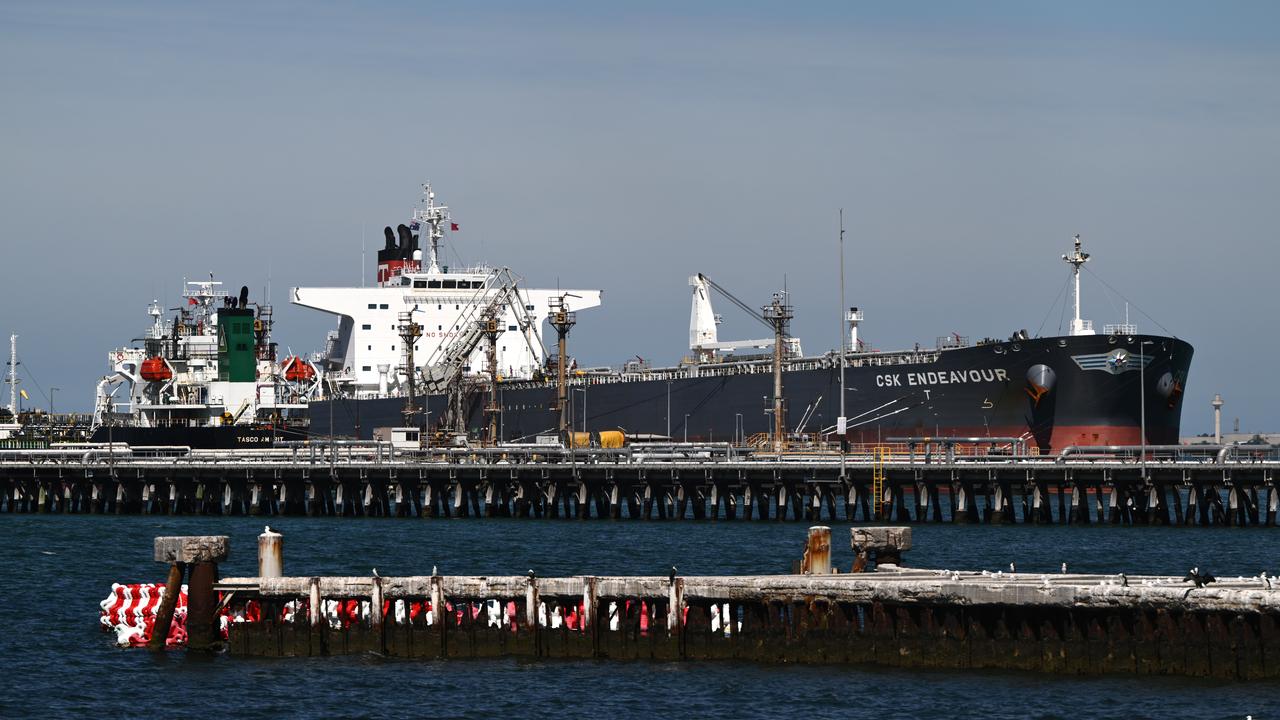 Oil tanker docked at at the Geelong Oil Refinery in Corio, Geelong