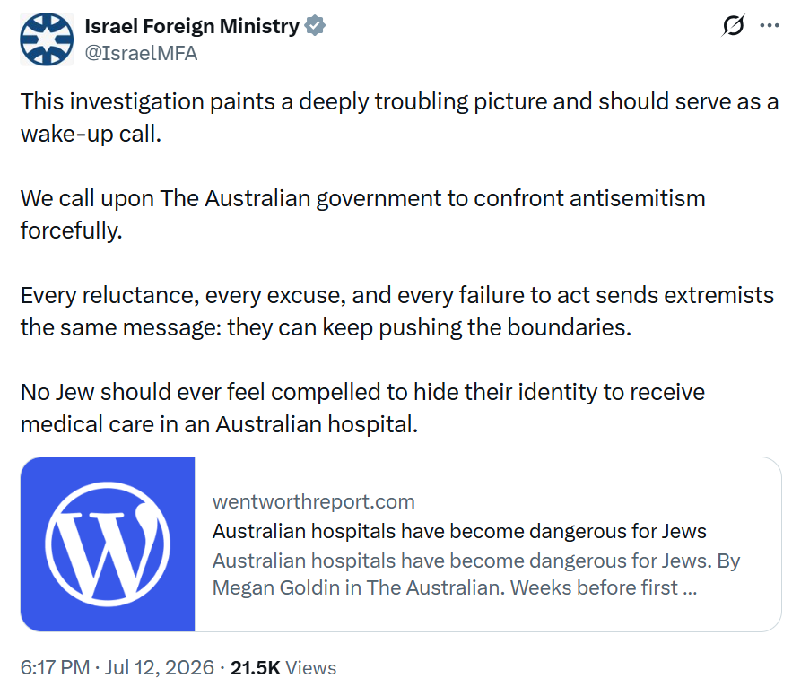 Israel Foreign Ministry post on X