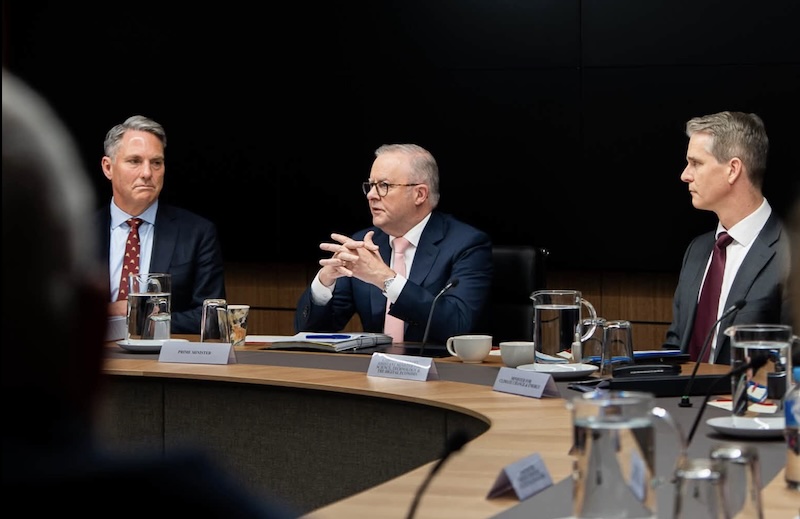 (L-R) Richard Marles, Anthony Albanese, Andrew Charlton. Image: Facebook