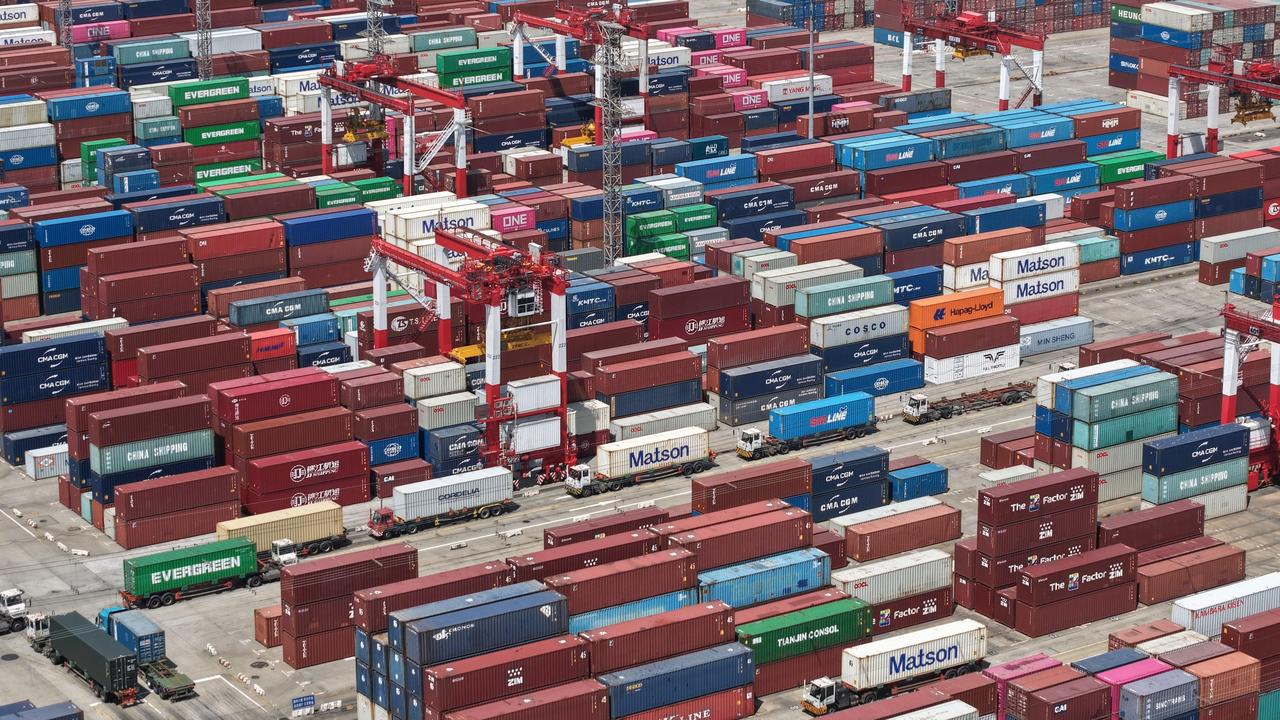 Containers stored at a container terminal in Shanghai, China