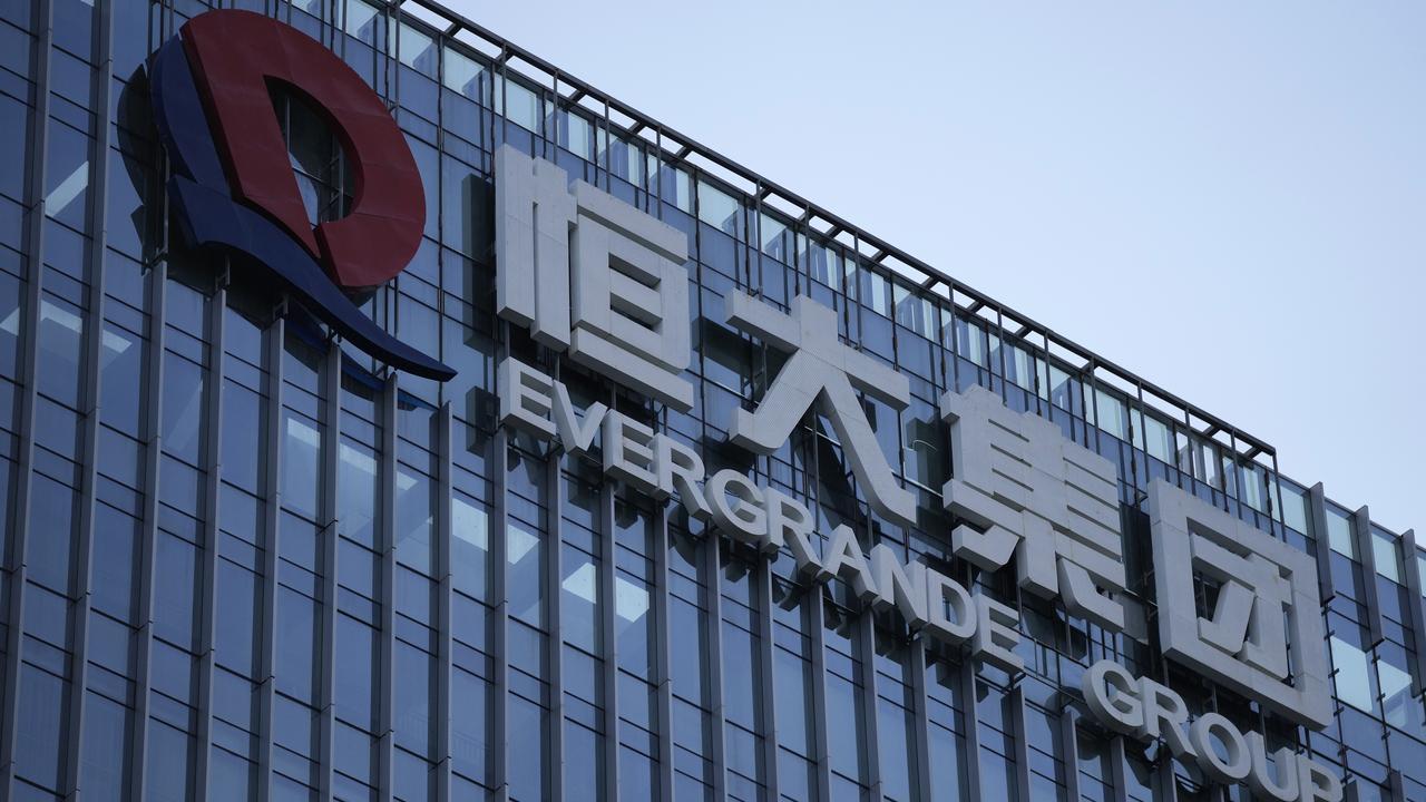 Evergrande Group headquarters logo is seen in Shenzhen in 2021
