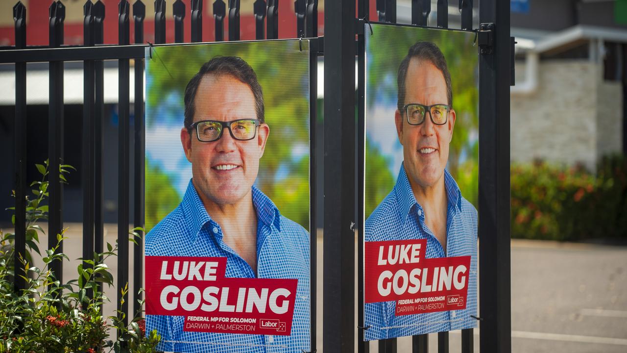 Political corflute signs for Labor member for Solomon Luke Gosling