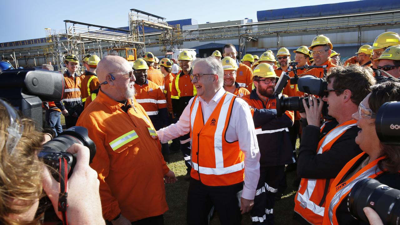 Anthony Albanese meets  workers at Tomago Aluminium (file image)