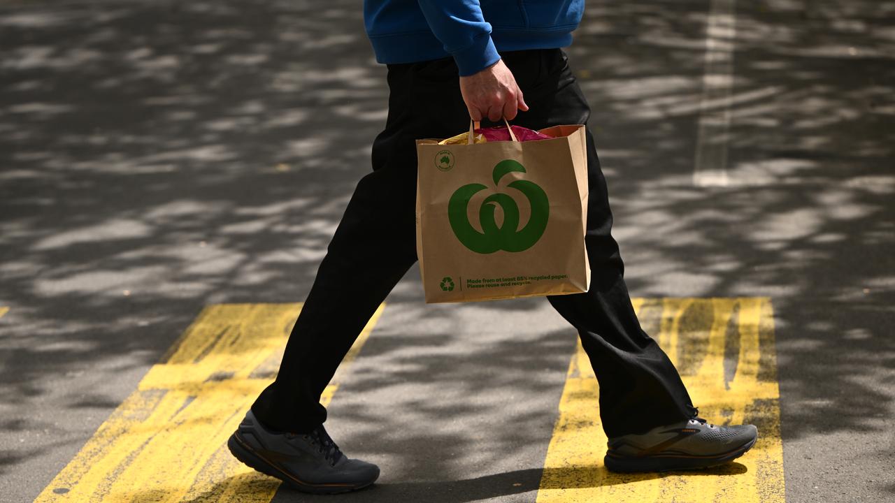 Woolworths paper bag at a supermarket in Ballarat, Victoria