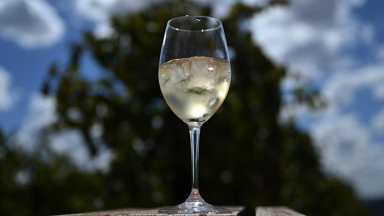 A glass of white wine with ice cubes (file image)