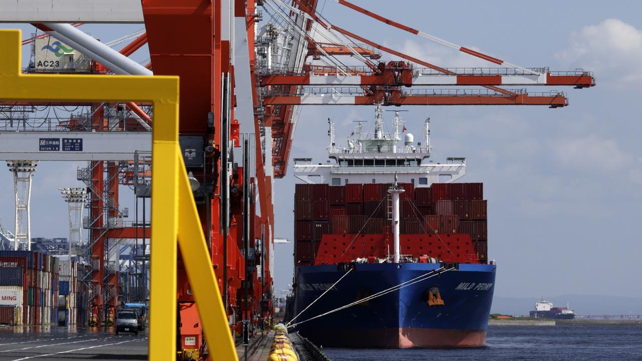 A container ship being loaded