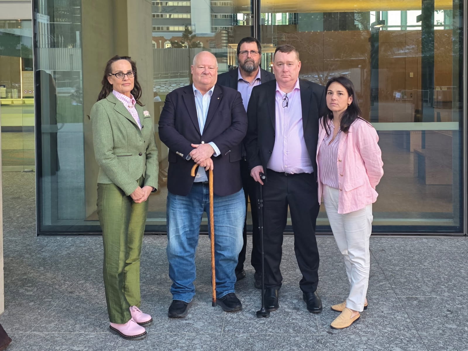 Whistleblowers turn up to support Shell whistleblower Kent Quinlan. From left: Sharon Kelsey, Jeff Morris, Troy Stolz, Kent Quinlan and Julia Delaforce
