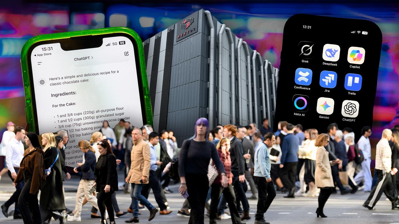Composite featuring pedestrians, smartphones and a data centre.