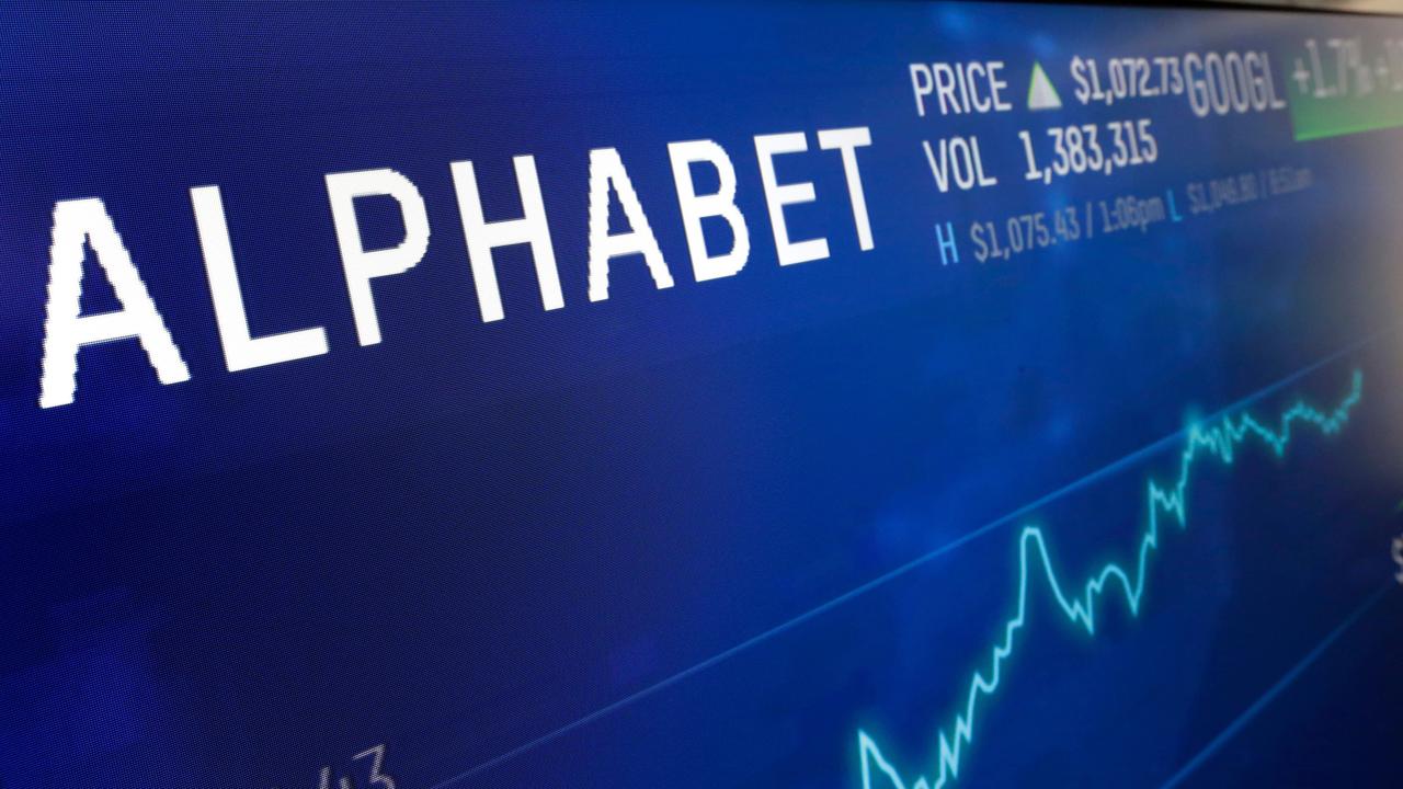 Alphabet appears on a screen in New York