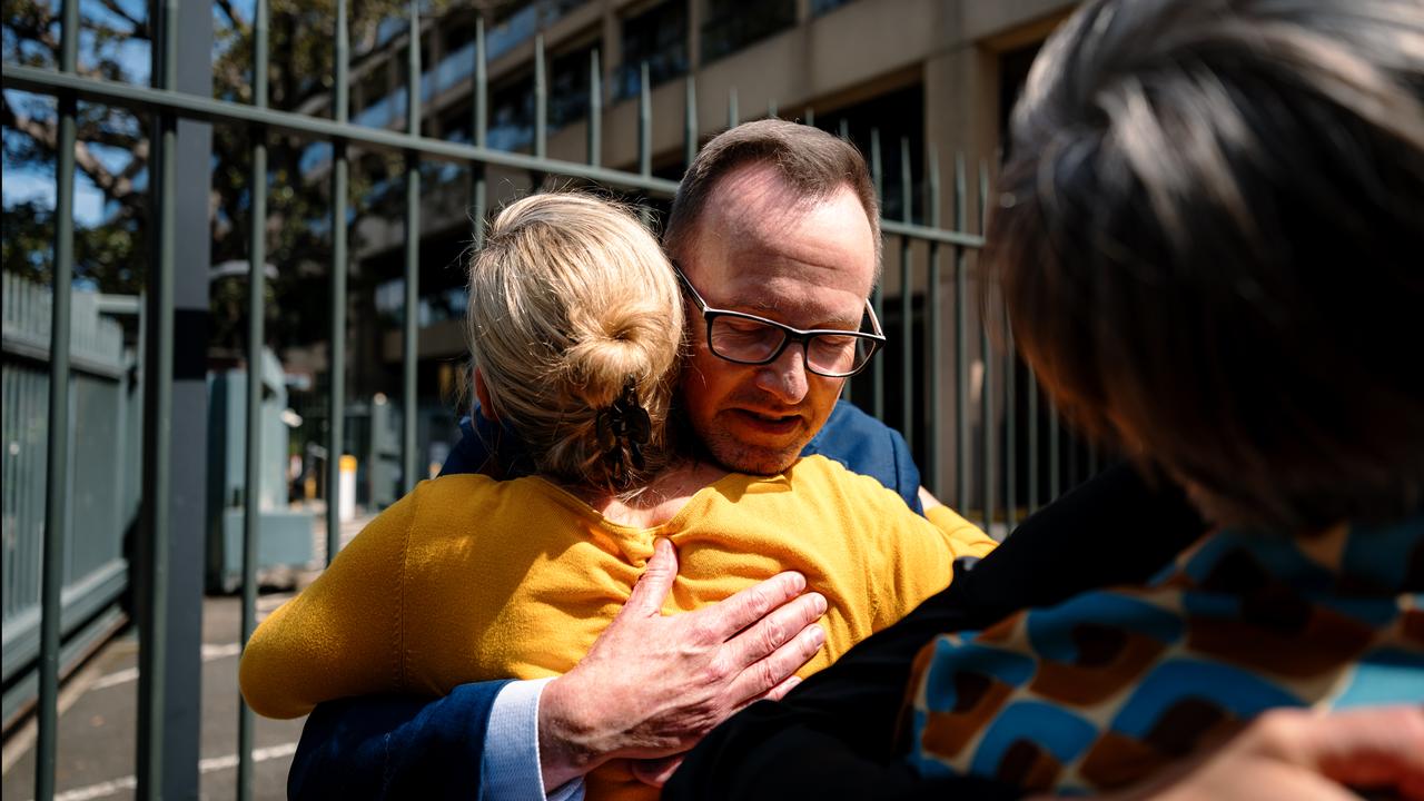 David Shoebridge hugs Larissa Waters