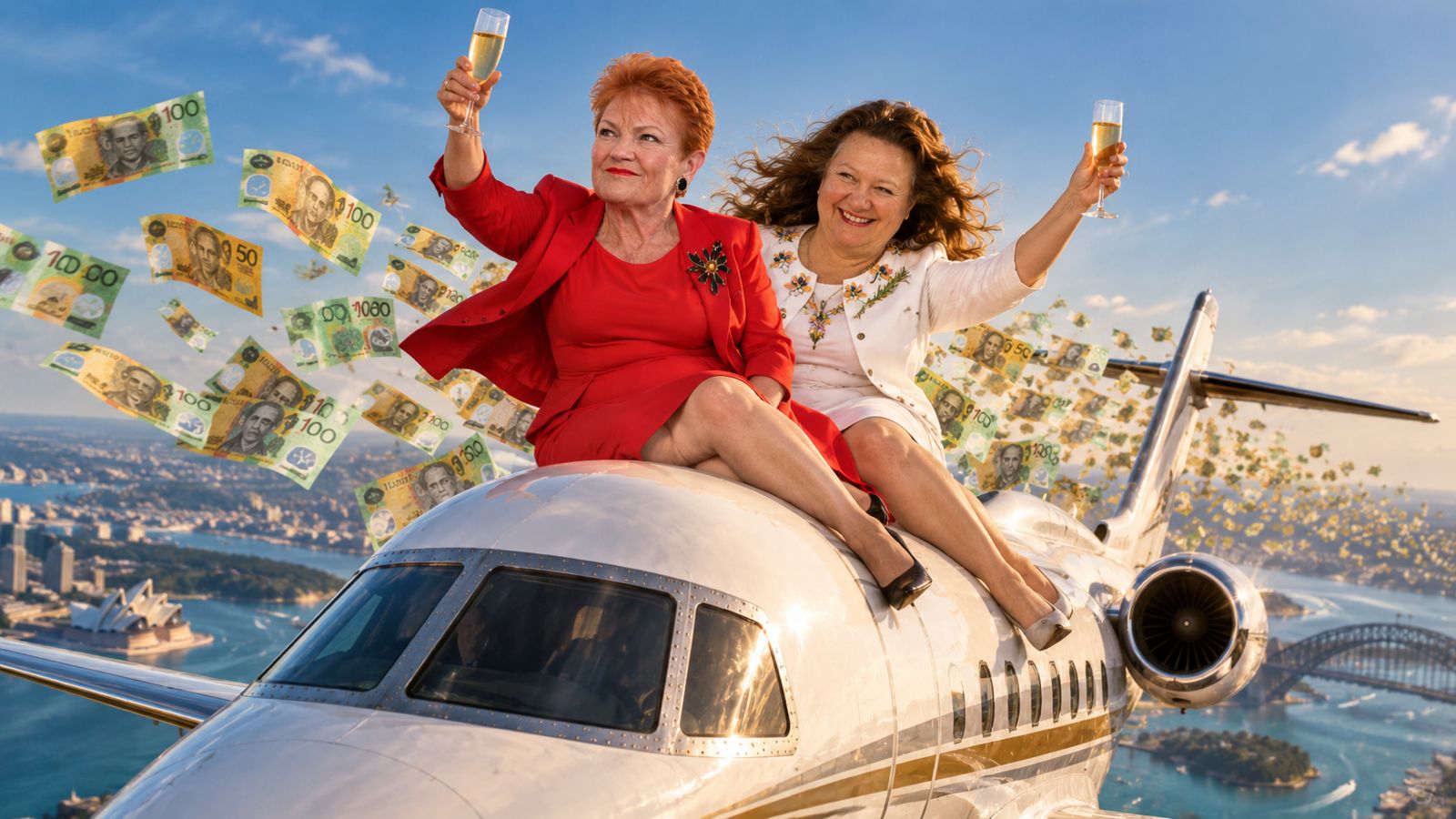 Pauline Hanson and Gina Rinehart. Image: Josh Barnett