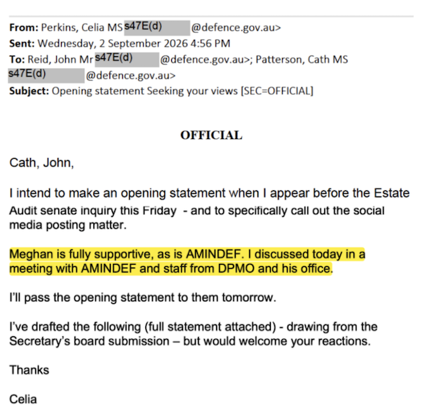 Perkins opening statement email (Source: FOI)
