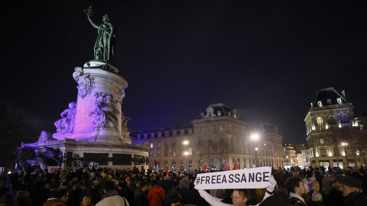 People demonstrate at the Place de la République