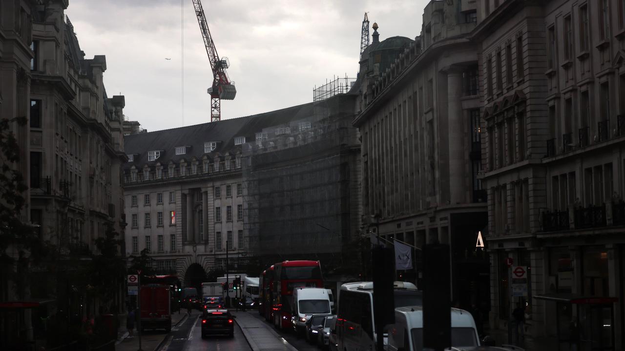 A construction crane towers over Regent Street in London