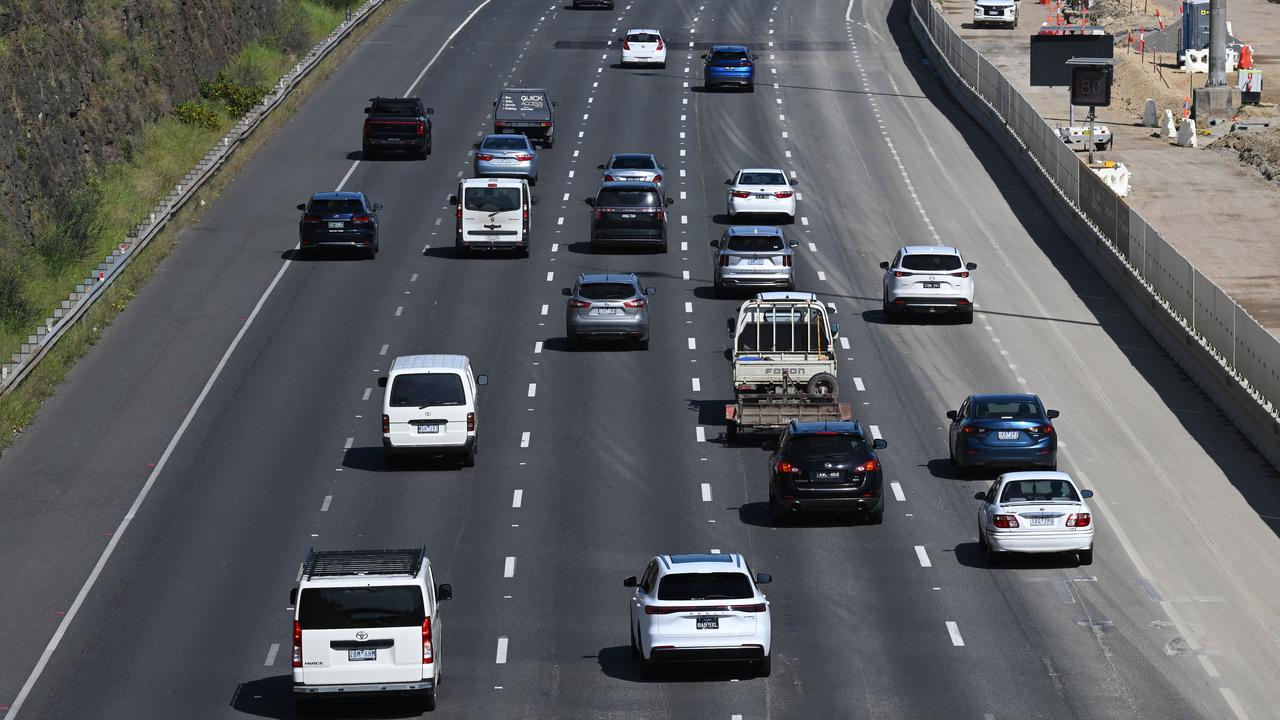 Traffic is seen along the Eastern Freeway in Melbourne