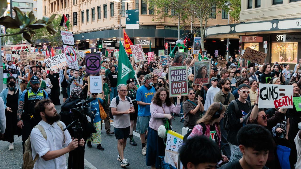Protesters against the Land Forces expo in Perth