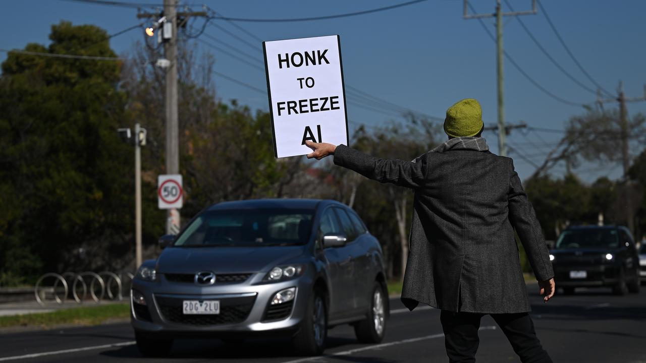 An anti-AI protester