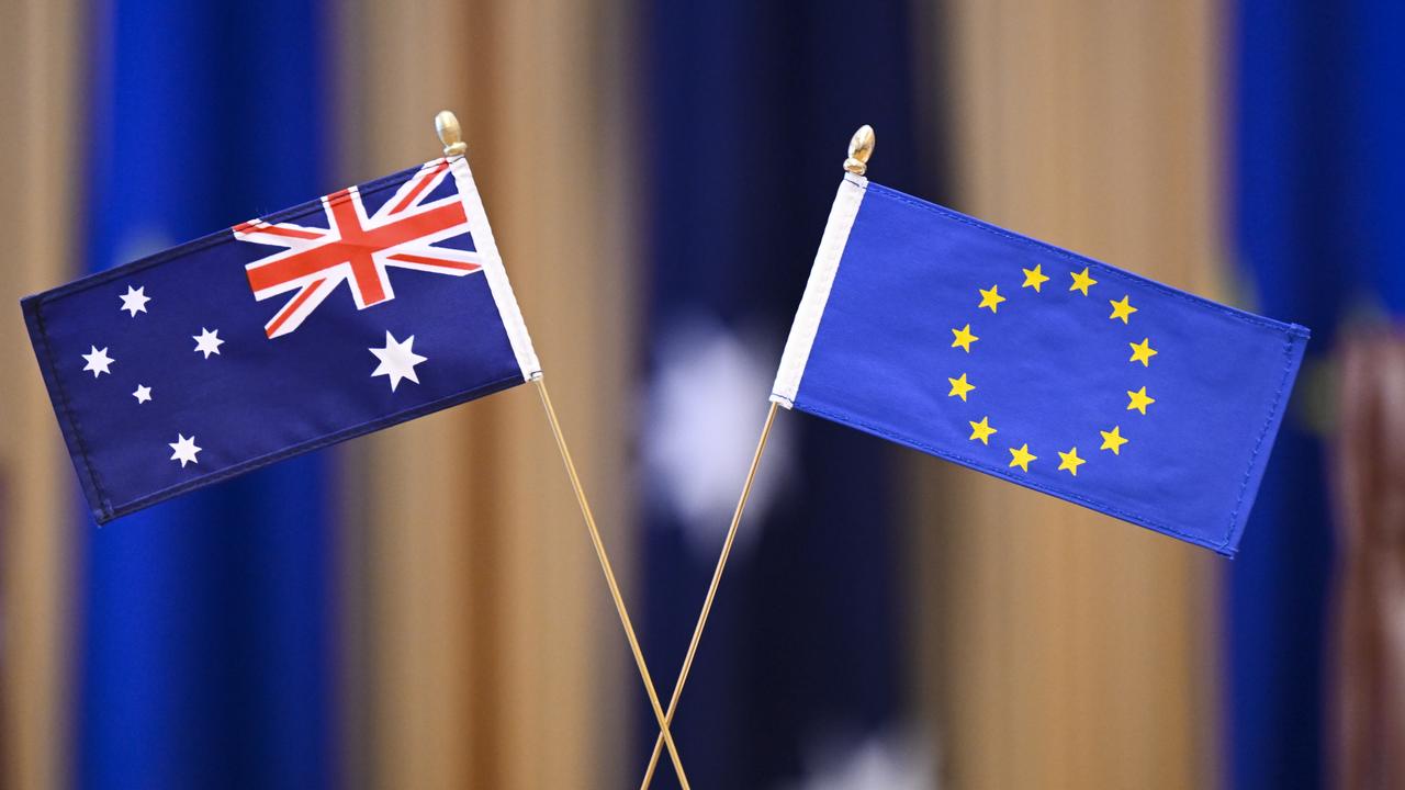 The Australian flag and the flag of the European Union (file image)
